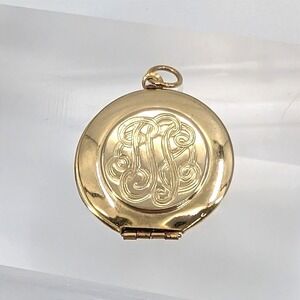 Vintage Locket Pendant Monogram Engraved Gold Tone Ornate Victorian